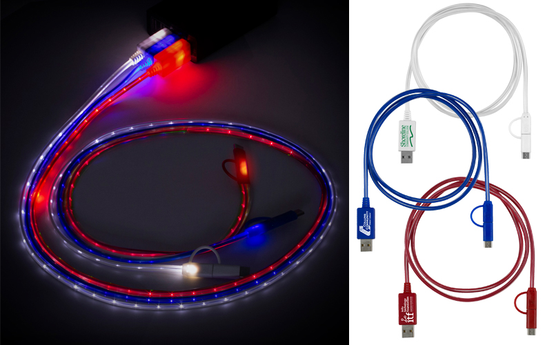 3-in-1 LED Lighted Cell Phone Charging Cable with Type C Adapter 3-in-1 LED Lighted Cell Phone Charging Cable with Type C Adapter